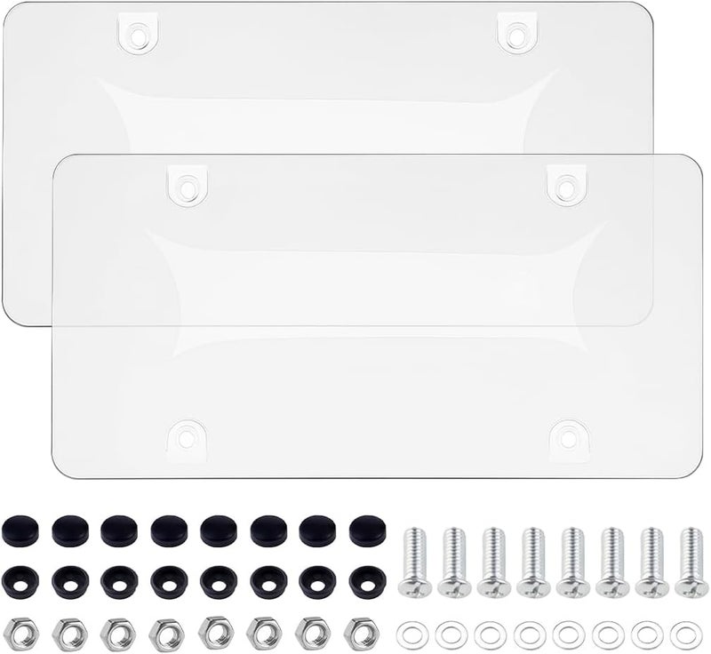 FALVFUN 2PCS Clear Car License Plate Covers, Unbreakable Transparent Flat Vehicle License Plate Shield with Screws & Caps, Automotive Tag Frame Protector, Universal for RV, Sedan, SUV - Image 1
